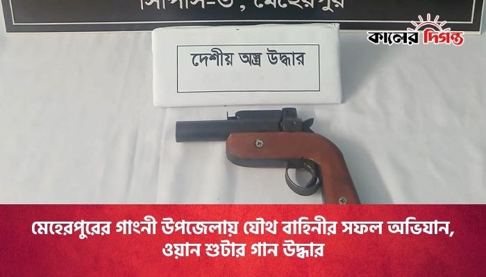 মেহেরপুরের গাংনী উপজেলায় যৌথ বাহিনীর সফল অভিযান, ওয়ান শুটার গান উদ্ধার