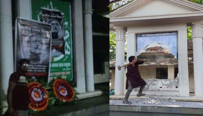সাতক্ষীরায় গভীর রাতে বঙ্গবন্ধুর প্রতিকৃতিতে মাল্য অর্পণ, ভেঙে দিল ছাত্র-জনতা